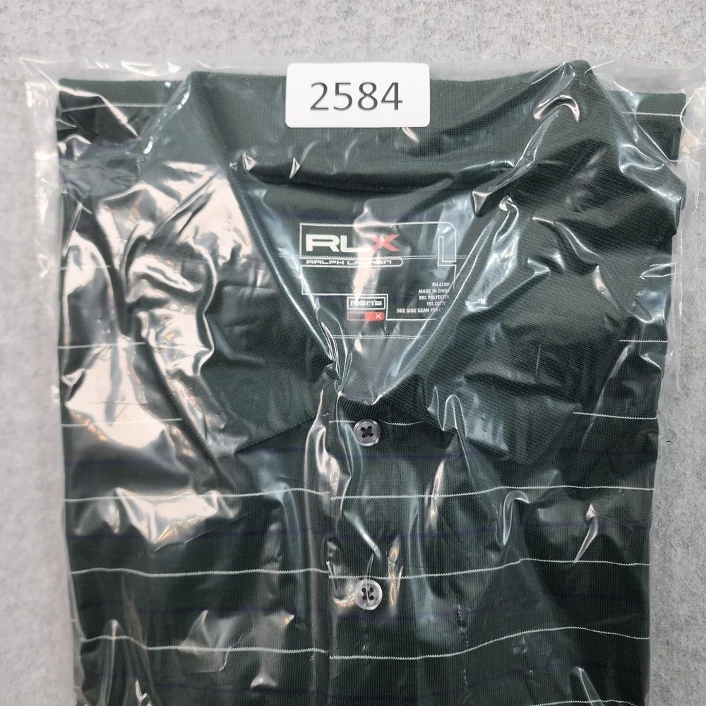 RLX Ralph Lauren Golf Polo Mens Large Green White Blue Striped Performance Shirt